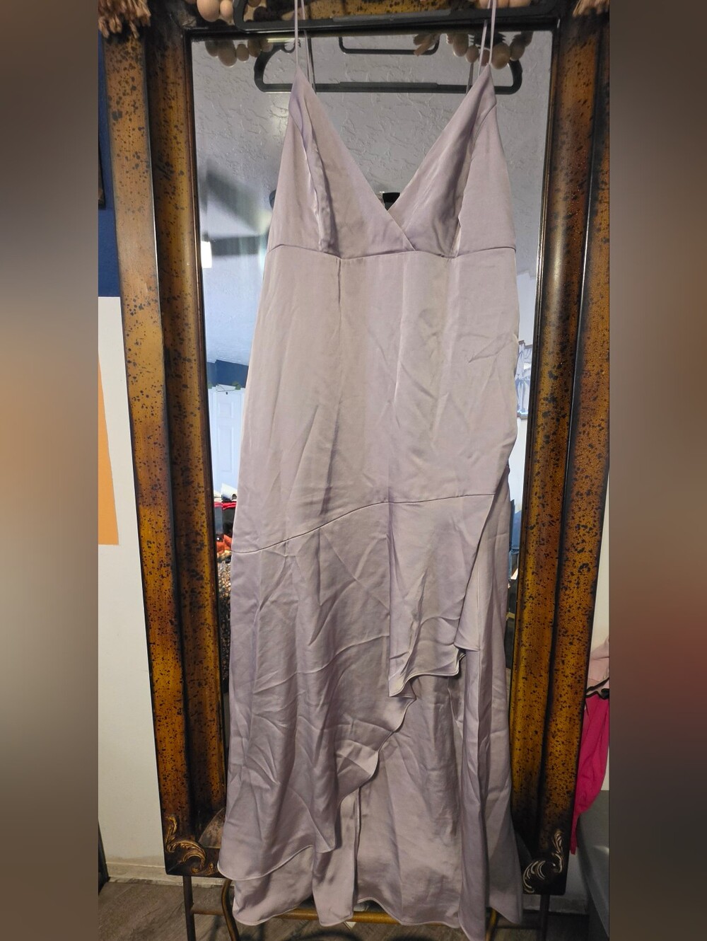 Lilac/Grey Satin V-Neck Ruffle Maxi Skirt